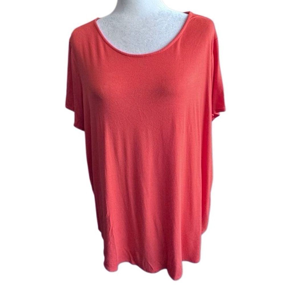 Philosophy Womans Short Sleeve Tee Orange Knit High Low SZ 2X